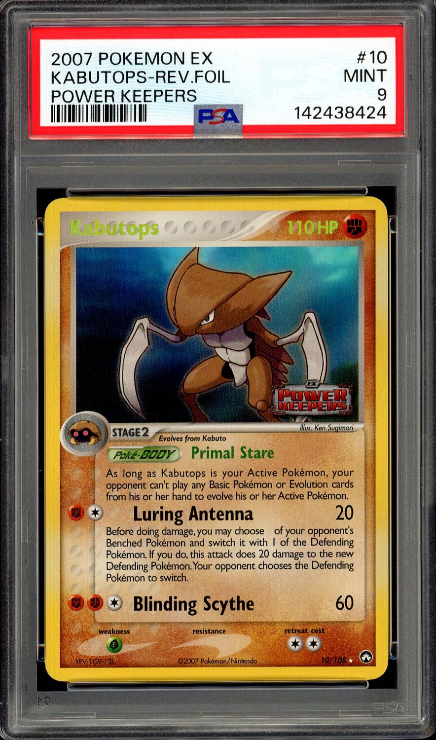 Pokemon Power Keepers 2007 - Kabutops Reverse Holo #10 - PSA 9