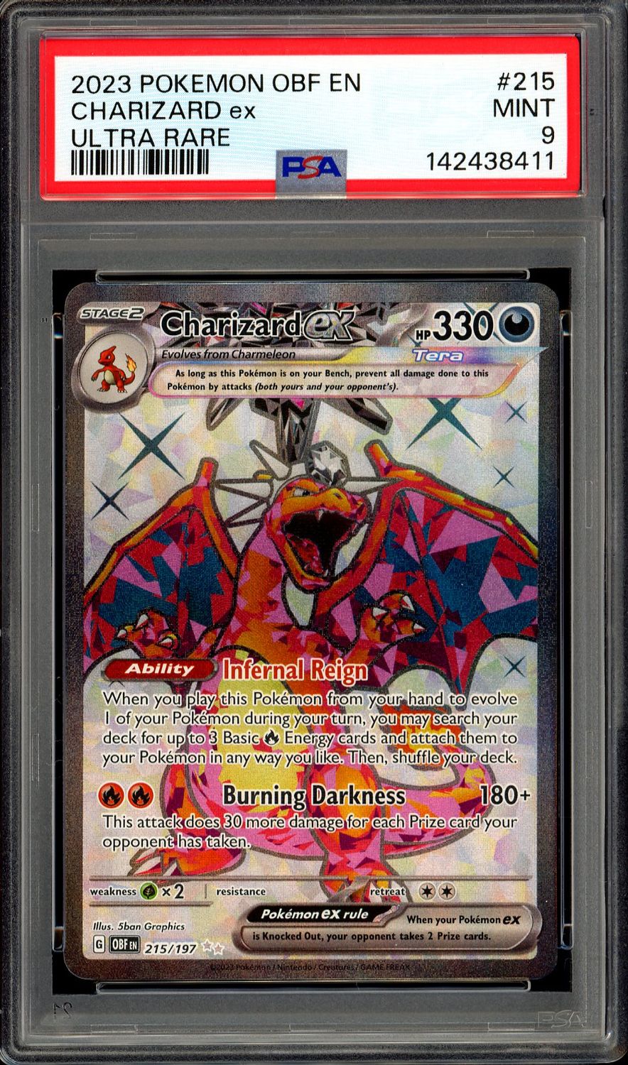 Pokemon Obsidian Flames 2023 - Charizard EX #215 - PSA 9