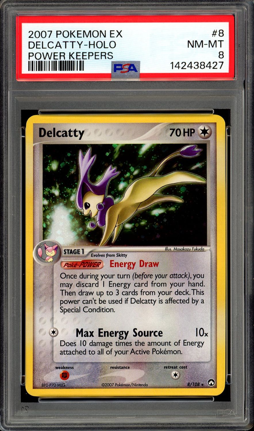 Pokemon Power Keepers 2007 - Delcatty Holo #8 - PSA 8