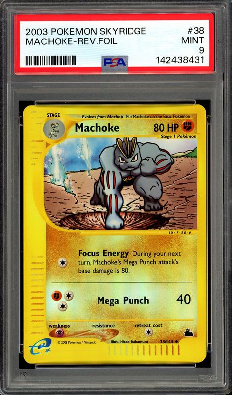 Pokemon Skyridge 2003 - Machoke Reverse Holo #38 - PSA 9