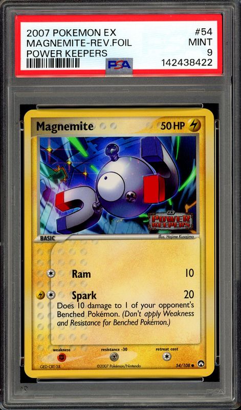 Pokemon Power Keepers 2007 - Magnemite Reverse Holo #54 - PSA 9