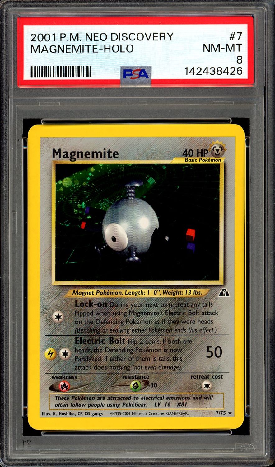 Pokemon Neo Discovery 2001 - Magnemite Holo #7 - PSA 8