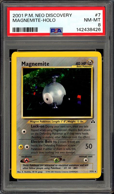 Pokemon Neo Discovery 2001 - Magnemite Holo #7 - PSA 8