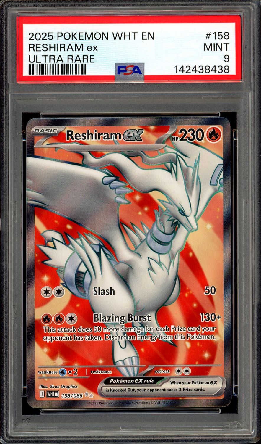 Pokemon White Flare 2025 - Reshiram EX #158 - PSA 9
