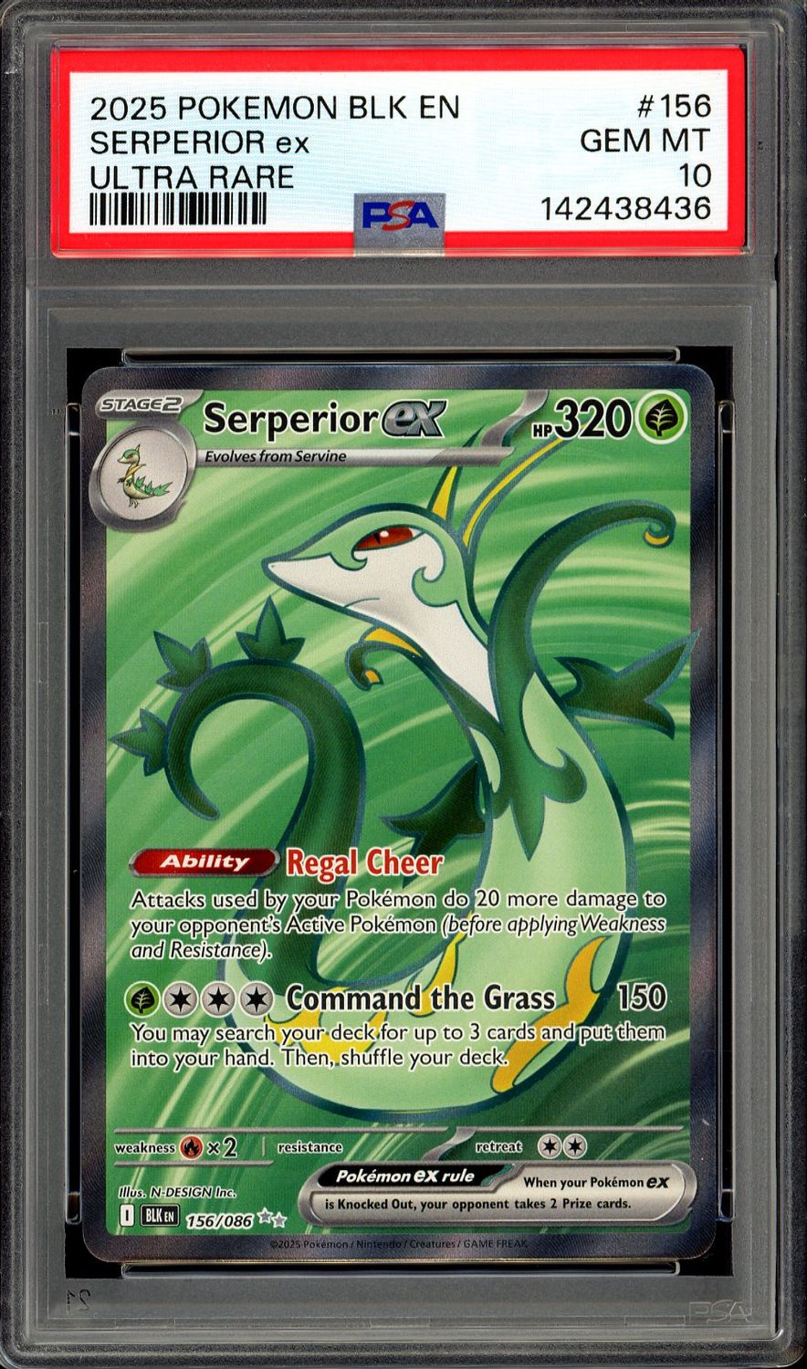 Pokemon Black Bolt 2025 - Serperior EX #156 - PSA 10
