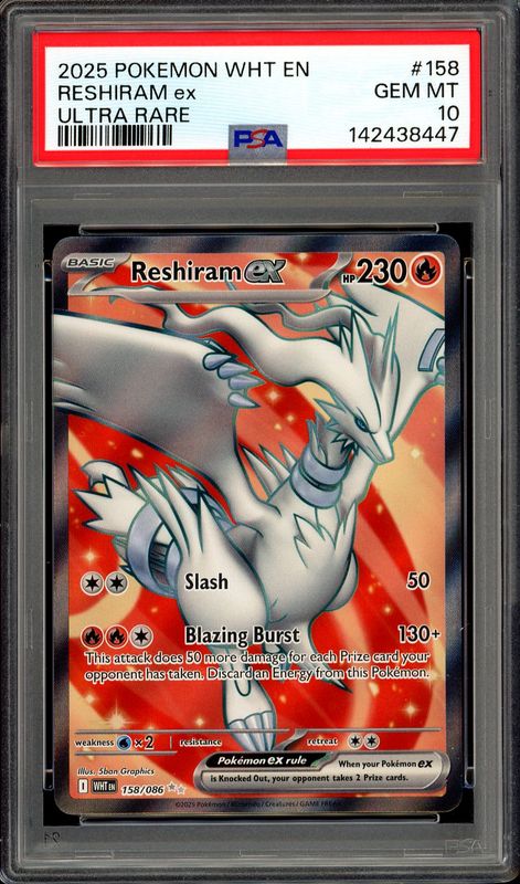 Pokemon White Flare 2025 - Reshiram EX #158 - PSA 10