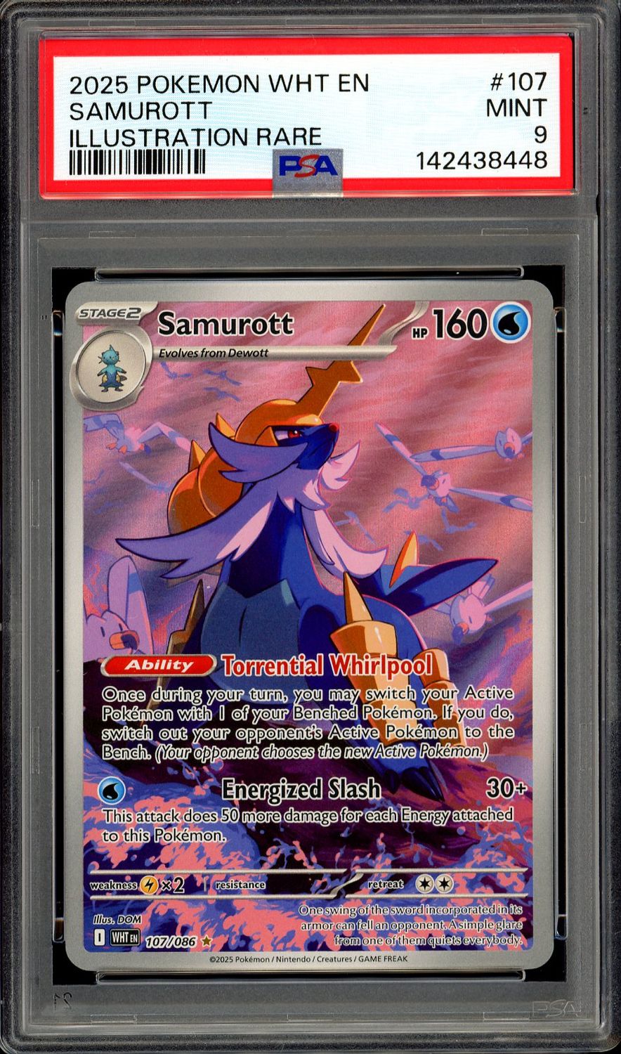 Pokemon White Flare 2025 - Samurott #107 - PSA 9