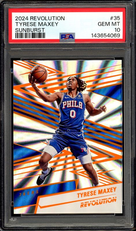 Panini Revolution Basketball 2024 - Tyrese Maxey #35 Sunburst 48/75 - PSA 10 Panini Revolution Basketball 2024 - Tyrese Maxey #35 Sunburst 48/75 - PSA 10