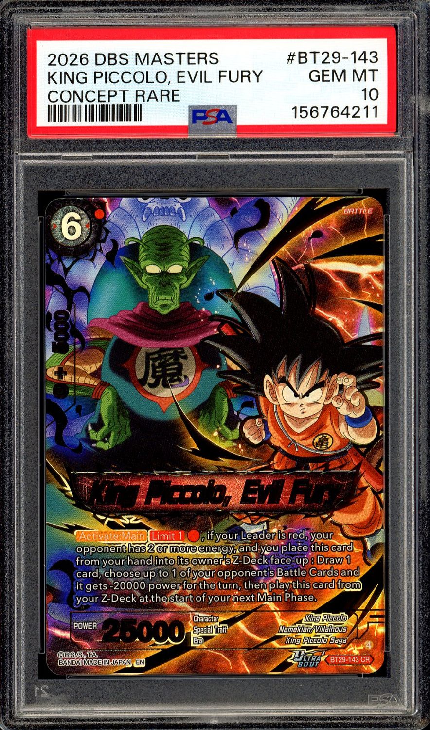 Dragon Ball Super Fearsome Rivals 2026 - King Piccolo, Evil Fury #BT29-143 - PSA 10