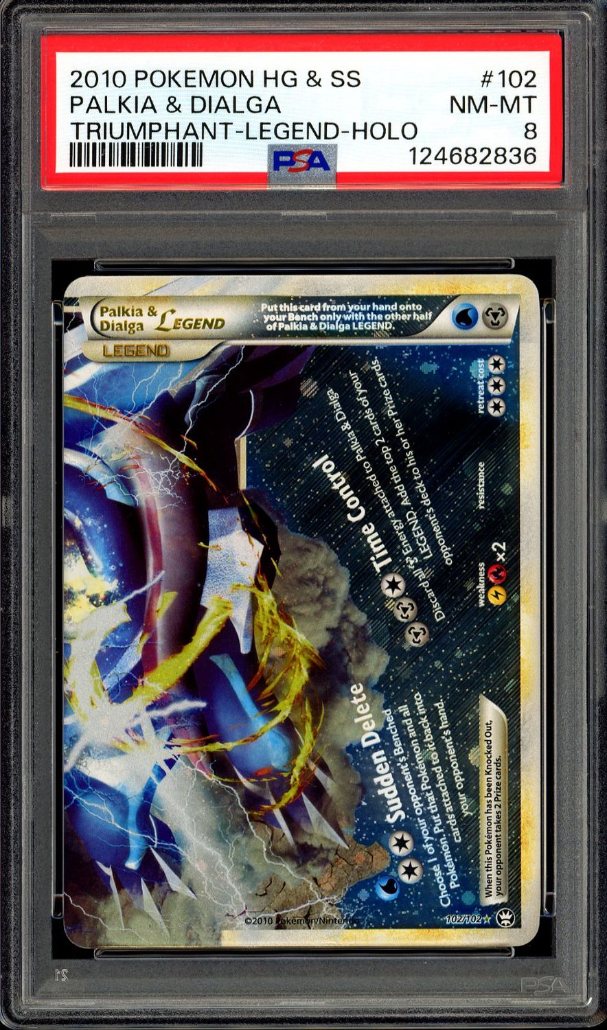 Pokemon Triumphant 2010 - Palkia &amp; Dialga LEGEND Holo #102 - PSA 8