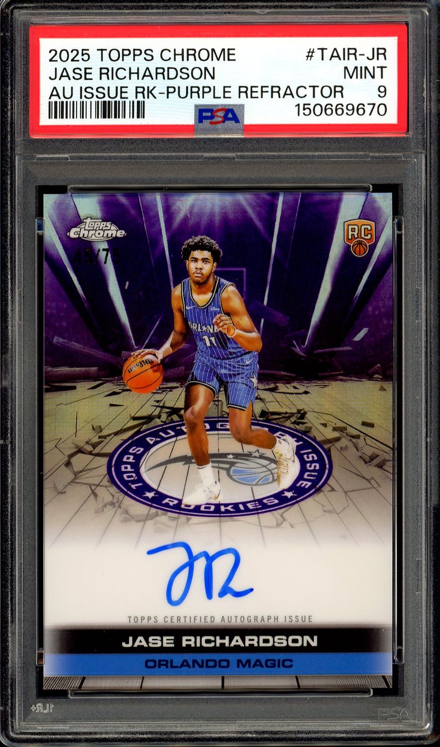 Topps Chrome Basketball 2025 - Jase Richardson RC Auto Issue Purple Refractor 45/75 #TAIR-JR - PSA 9