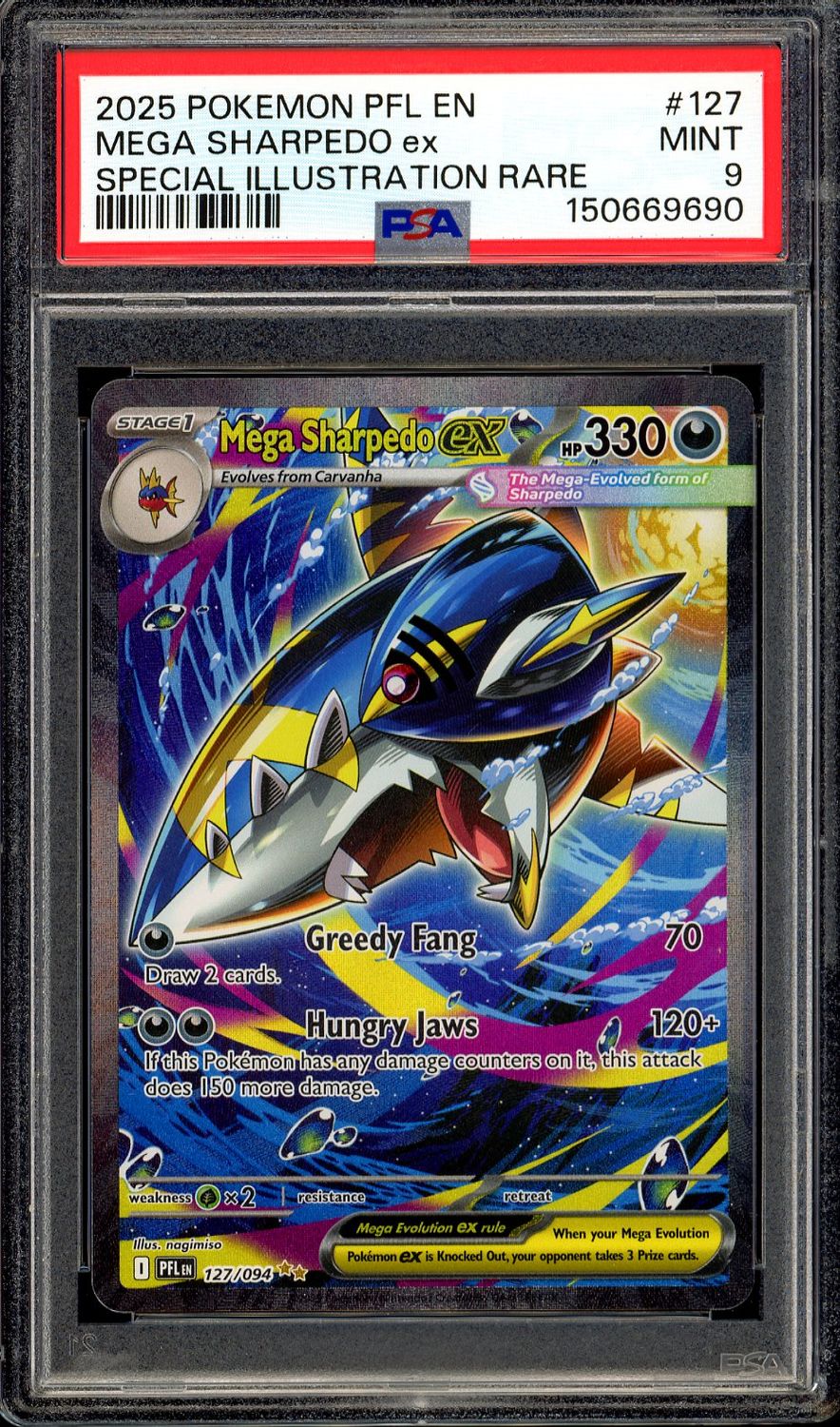 Pokemon Phantasmal Flames 2025 - Mega Sharpedo EX #127  - PSA 9