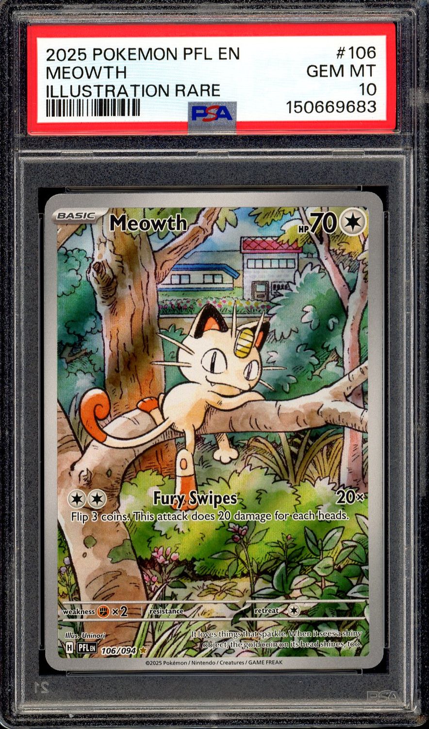 Pokemon Phantasmal Flames 2025 - Meowth #106 - PSA 10
