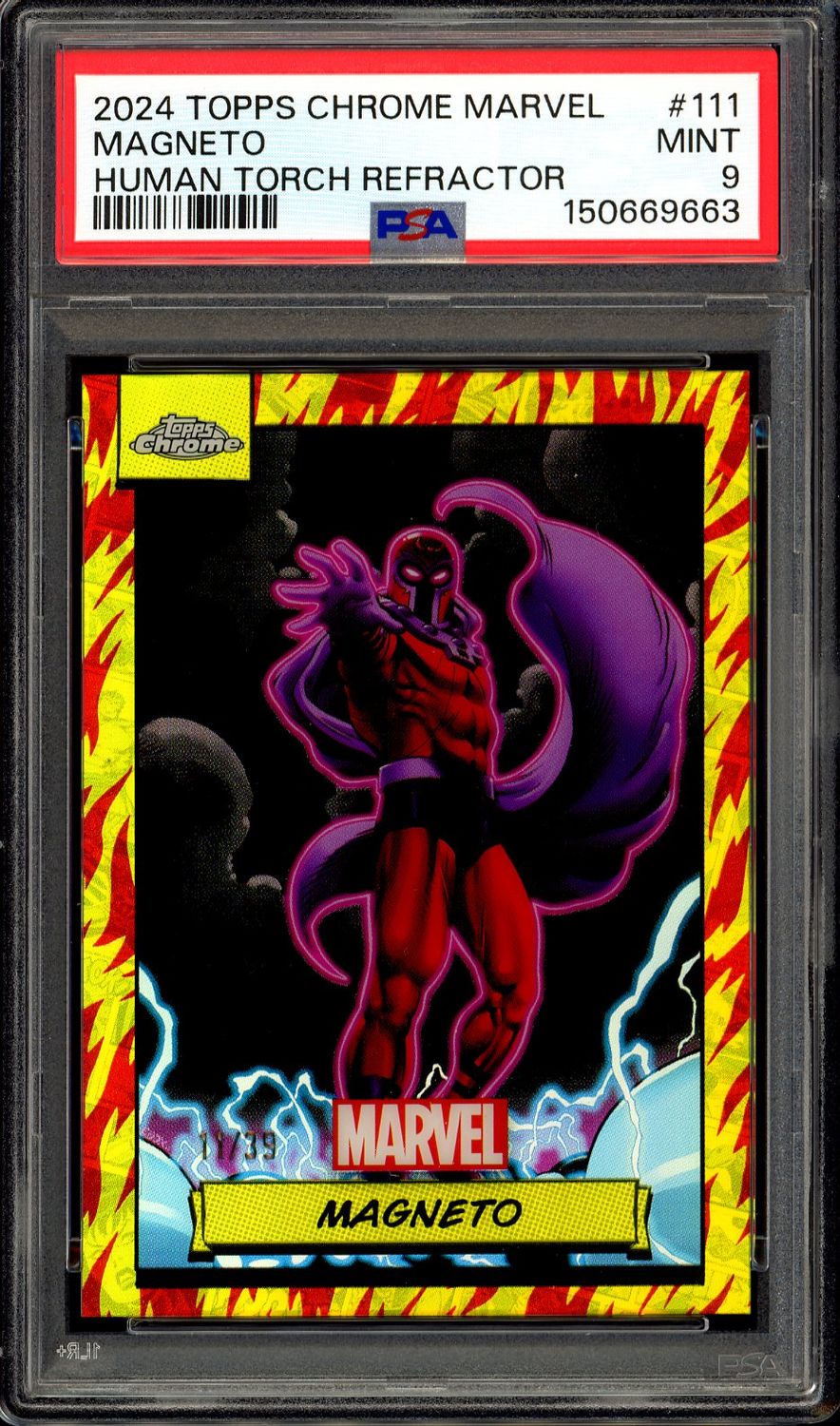 Topps Chrome Marvel 2024 - Magneto Human Torch Refractor 11/39 #111 - PSA 9