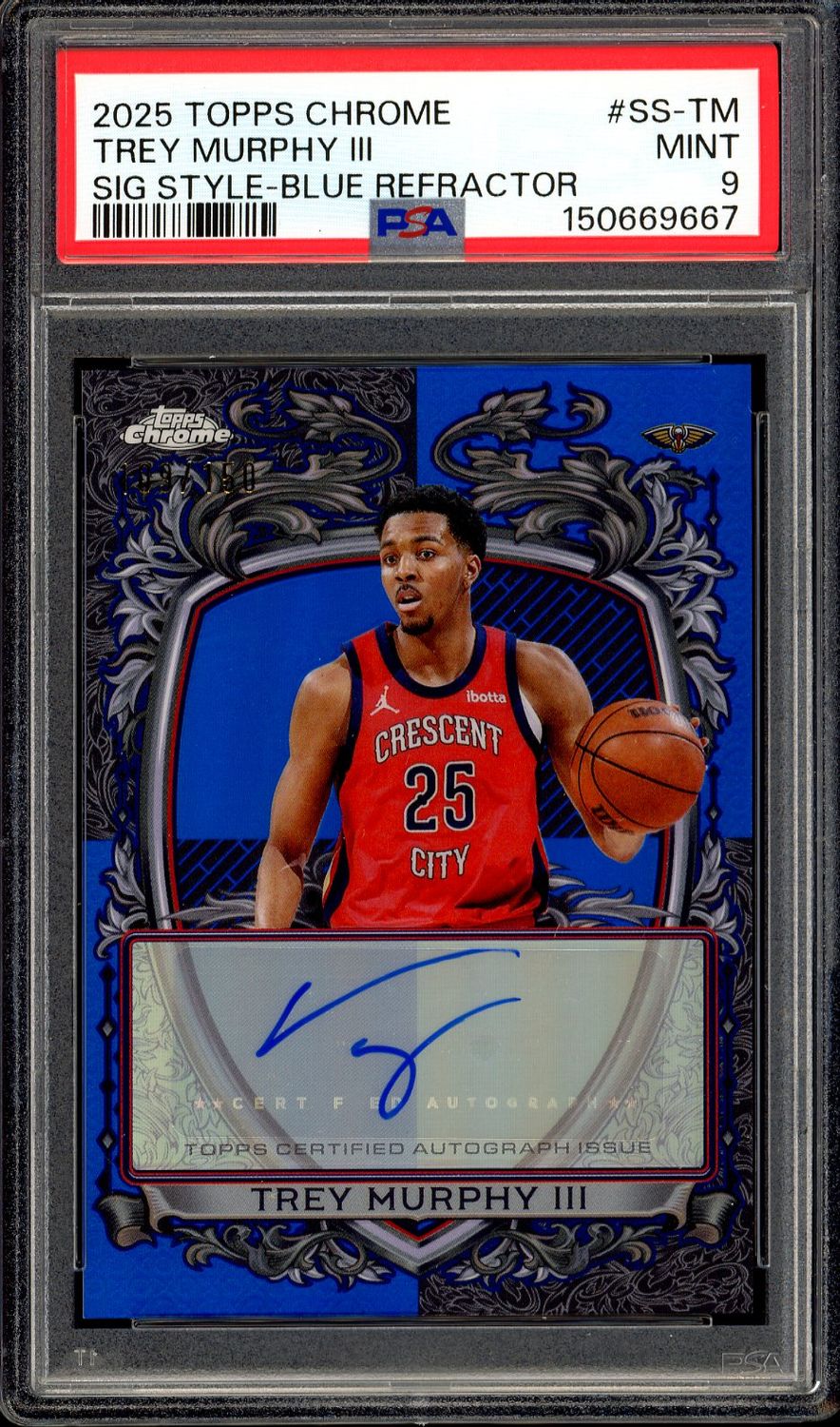 Topps Chrome Basketball 2025 - Trey Murphy III Sig Style Blue Refractor Auto 109/150 #SS-TM - PSA 9