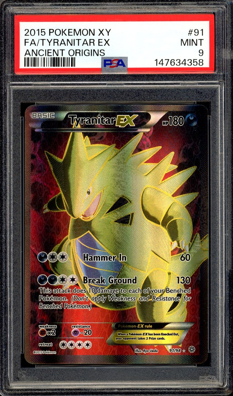 Pokemon Ancient Origins 2015 - Tyranitar EX #91 - PSA 9