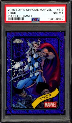 Topps Chrome Marvel 2025 - Thor Purple Shimmer 72/75 #119 - PSA 8