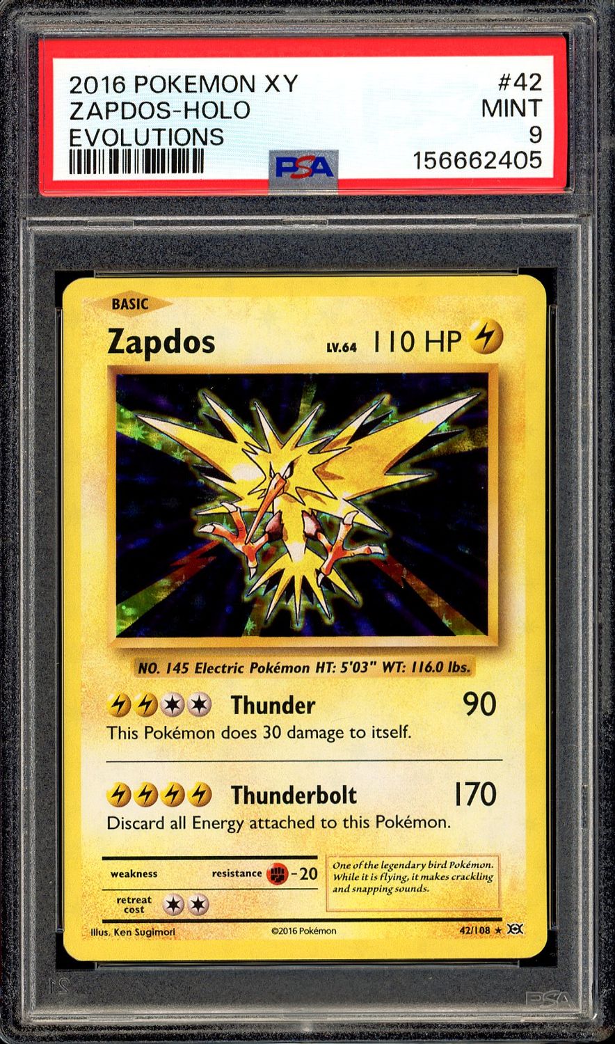 Pokemon XY Evolutions 2016 - Zapdos Holo #42 - PSA 9