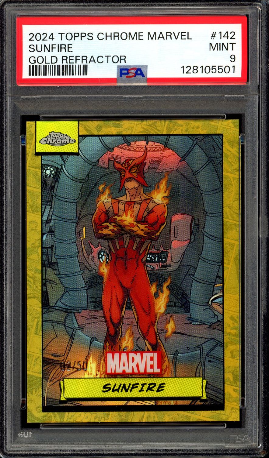 Topps Chrome Marvel 2024 - Sunfire Gold Refractor 02/50 #142 - PSA 9