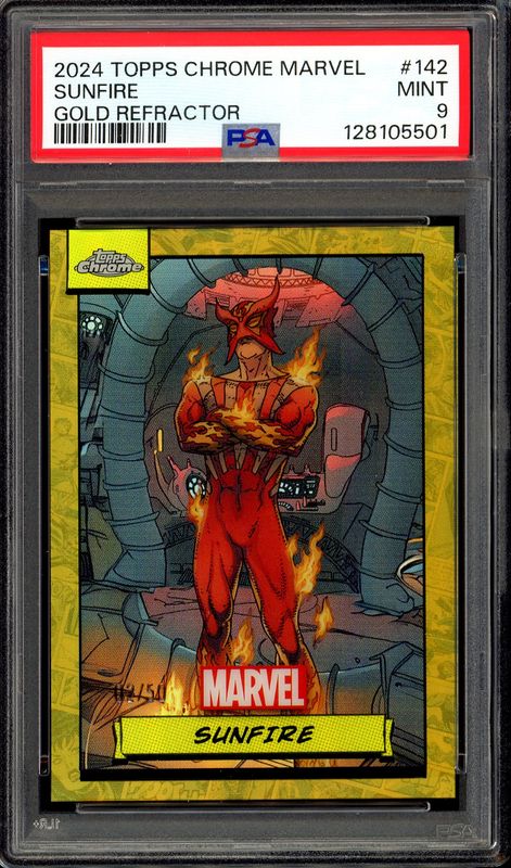 Topps Chrome Marvel 2024 - Sunfire Gold Refractor 02/50 #142 - PSA 9
