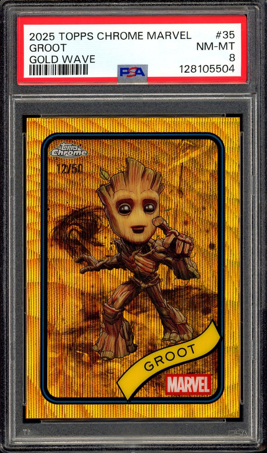 Topps Chrome Marvel 2025 - Groot Gold Wave 12/50 #35 - PSA 8