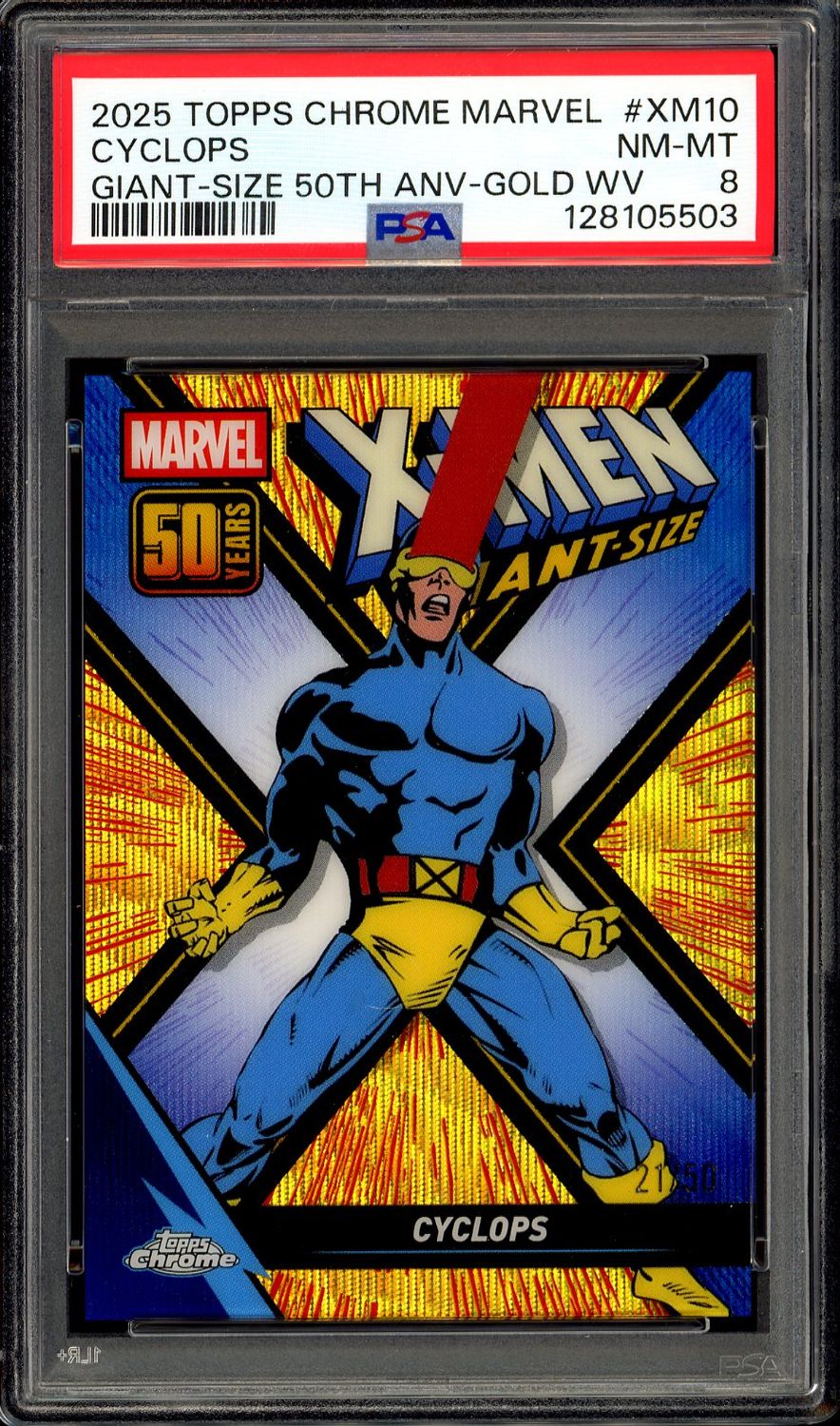 Topps Chrome Marvel 2025 Giant-Size 50th Anniversary - Cyclops Gold Wave 21/50 #XM10 - PSA 8