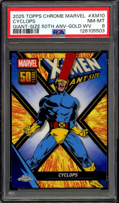 Topps Chrome Marvel 2025 Giant-Size 50th Anniversary - Cyclops Gold Wave 21/50 #XM10 - PSA 8