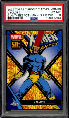 Topps Chrome Marvel 2025 Giant-Size 50th Anniversary - Cyclops Gold Wave 21/50 #XM10 - PSA 8
