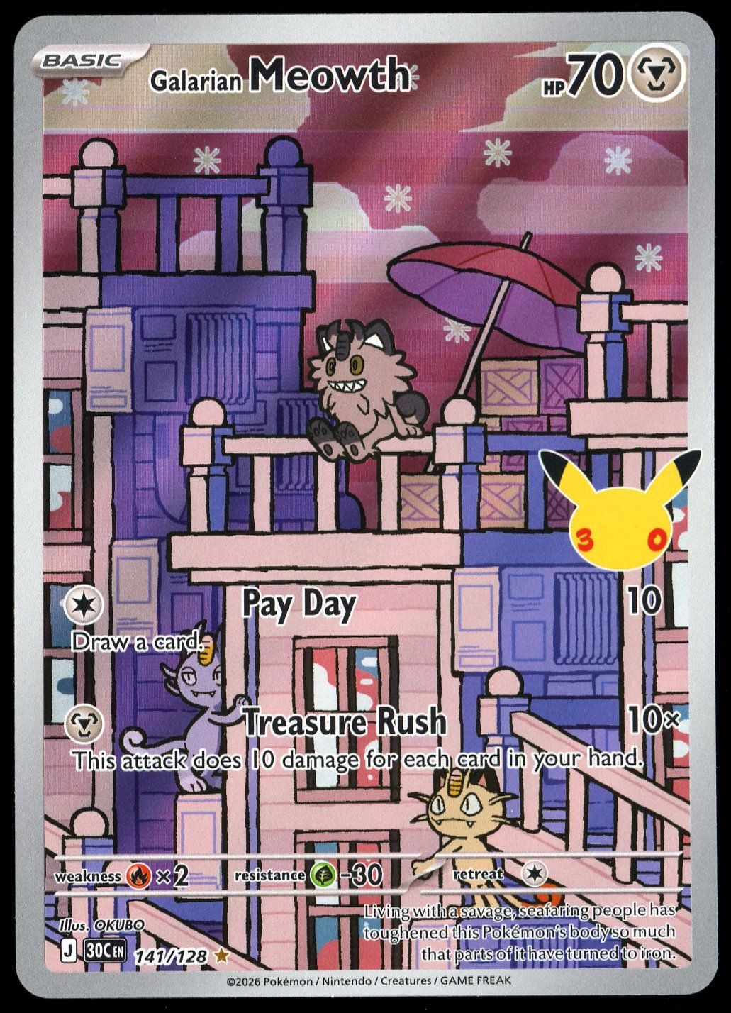 Pokemon 30th Celebration 2026 - Galarian Meowth #141
