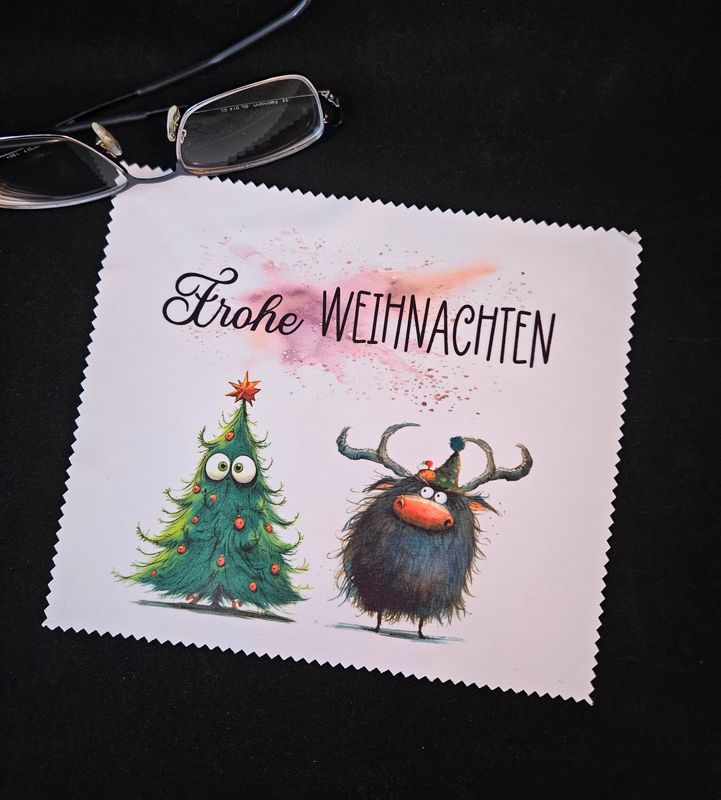 Brillenputztuch Weihnachten mit Zottelrentier