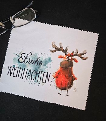 Brillenputztuch Weihnachten mit Rentier