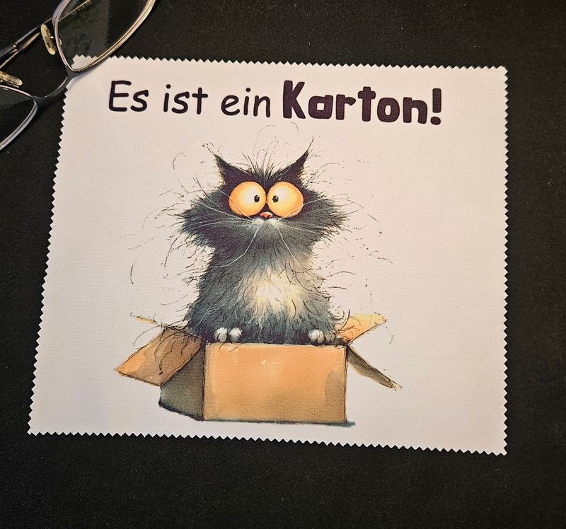 Brillenputztuch Katze im Karton