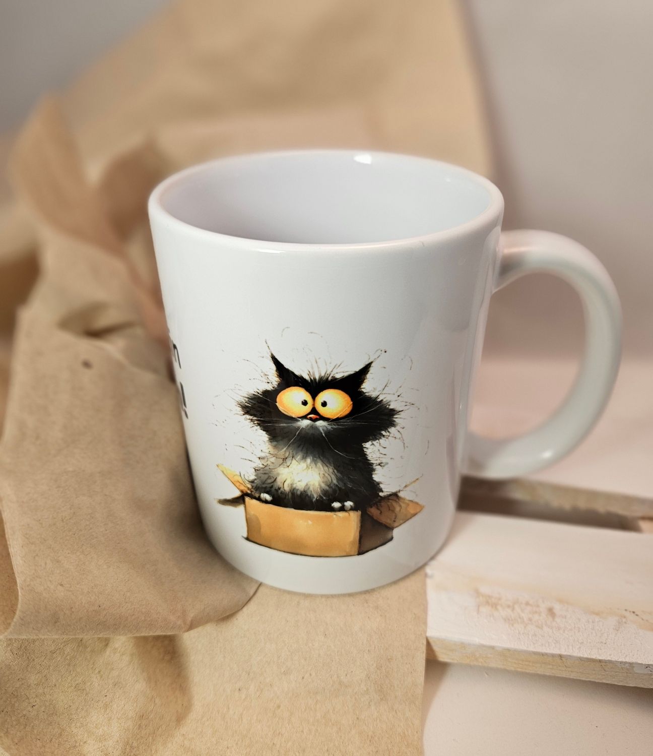 Tasse Katze im Karton