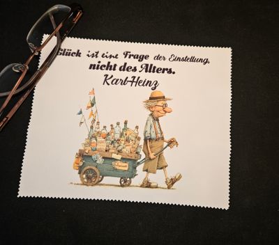 Brillenputztuch Mann mit Bollerwagen