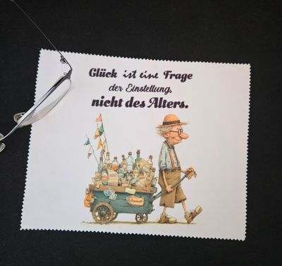 Brillenputztuch Mann mit Bollerwagen