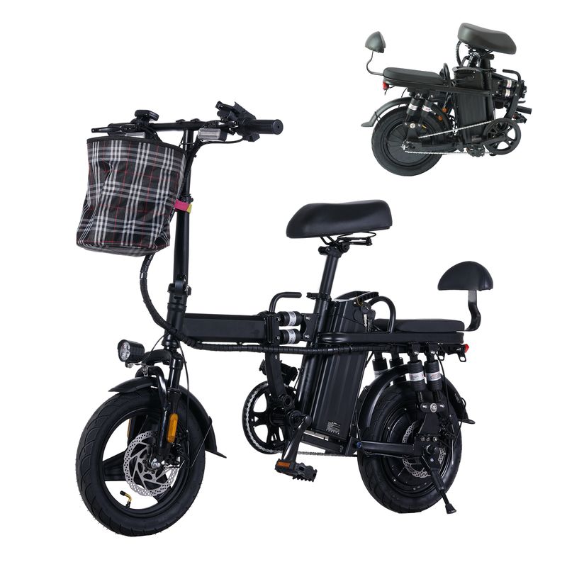 USA  14-Inch Folding Electric Bicycle Mini EBike  Lithium Battery Steel Lightweight Cycle E Bike for Adults