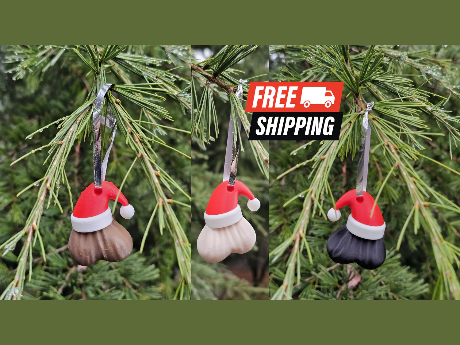 Naughty Christmas Balls Ornament - Festive Testes Santa Hat - Christmas Tree Decoration (3 pack)