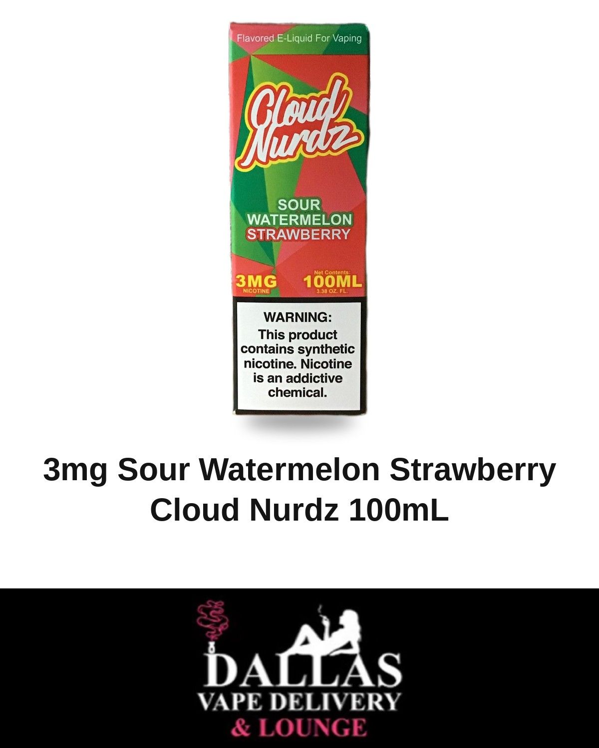 3mg Sour Watermelon Strawberry Cloud Nurdz 100mL