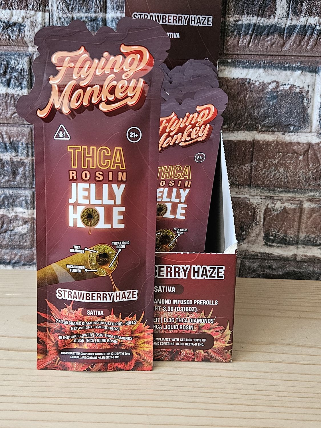 Flying Monkey Kings Rosin Jelly Hole Pre Rolls  Strawberry Haze Sativa