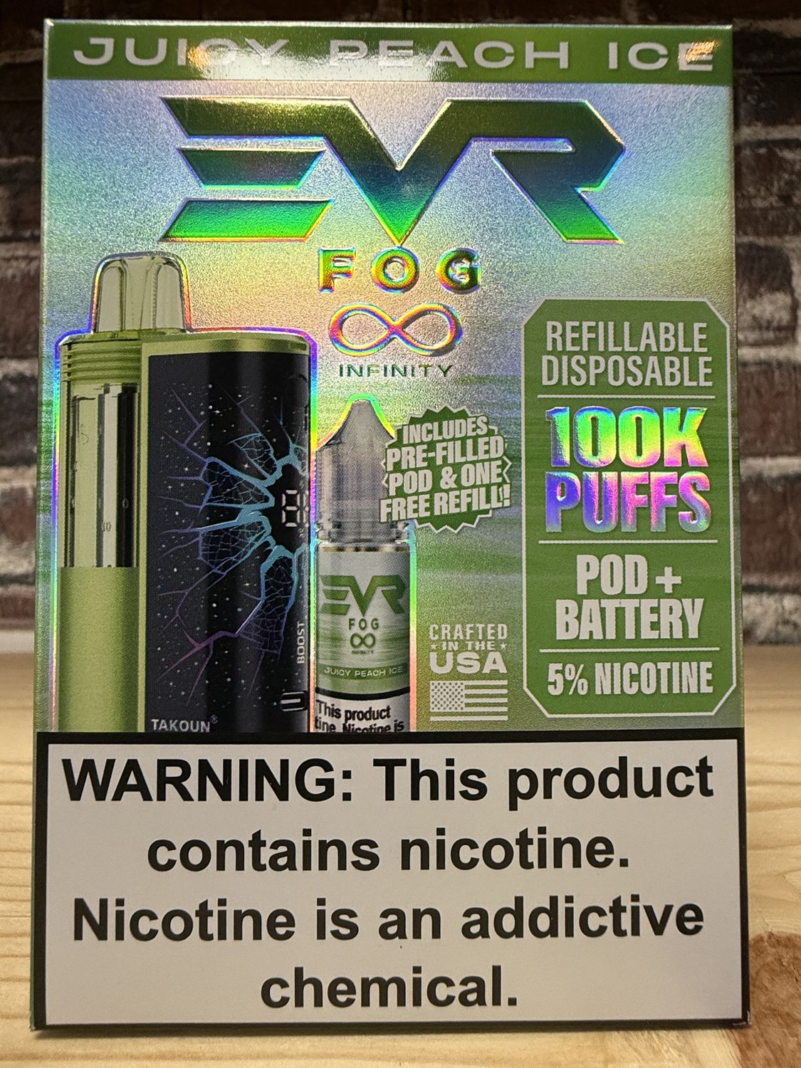 EvrFog Juicy Peach Ice Pod, Battery  &amp; 15M Refill Kit