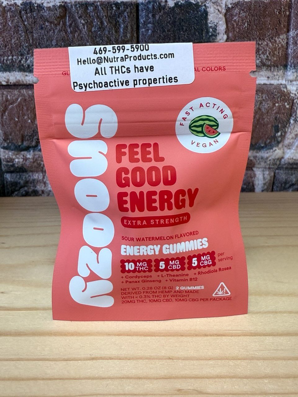 Snoozy Energy Gummies Sour Watermelon 10mg THC 5mg CBD 5mg CBG 2pk