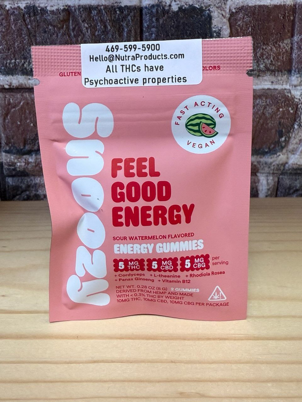 Snoozy Energy Gummies Sour Watermelon 5mg THC 5mg CBD 5mg CBG 2pk