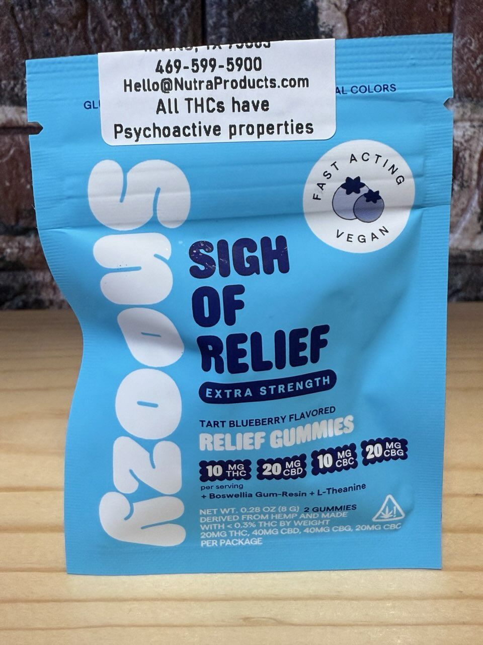 Snoozy Relief Gummies Tart Blueberry 10mg THC 20mg CBD 10mg CBC 20mg CBG 2pk