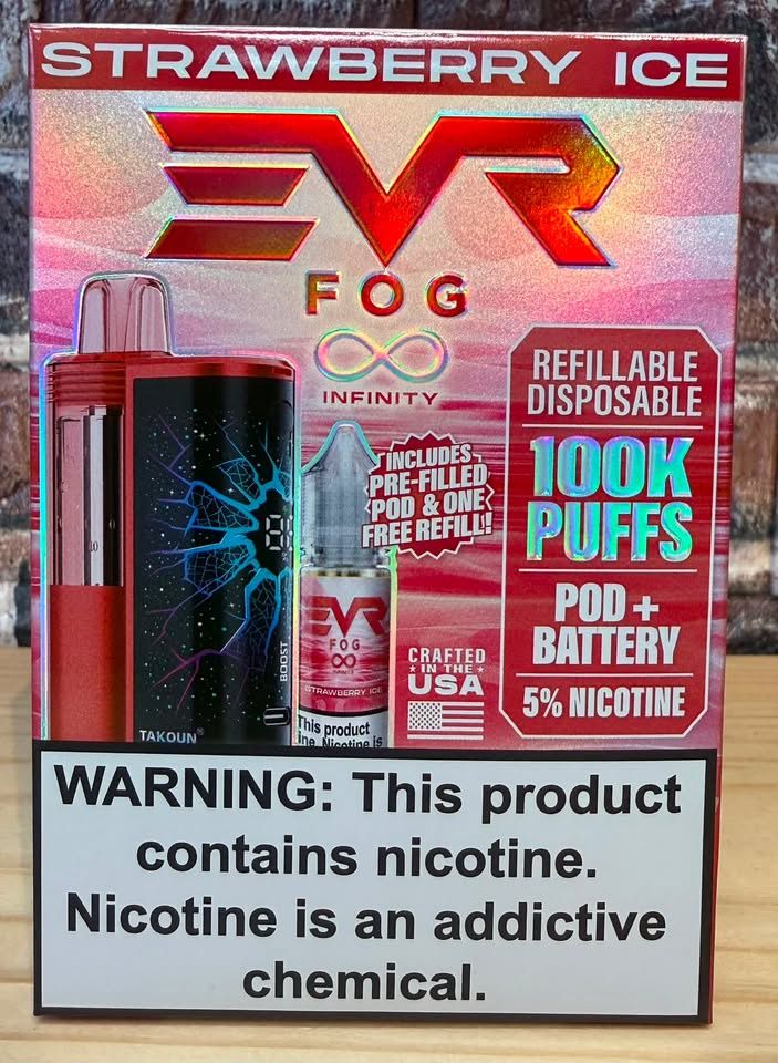 EvrFog Strawberry Ice Pod, Battery &amp; 15M Refill Kit