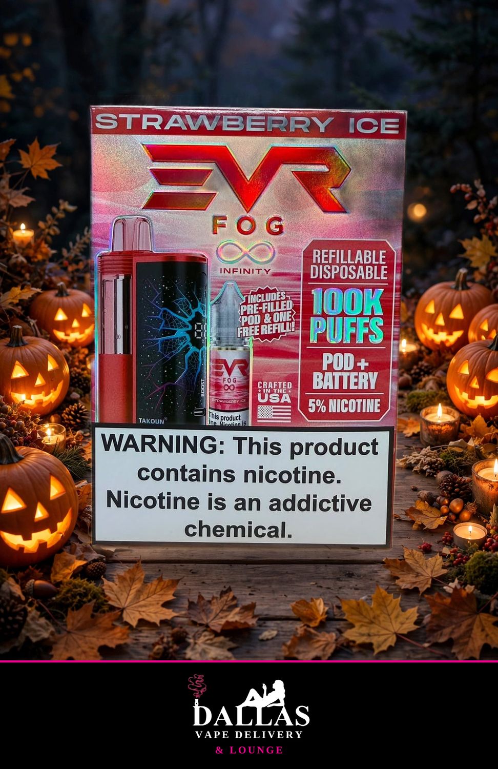EvrFog Strawberry Ice Pod, Battery + 15M Refill Kit