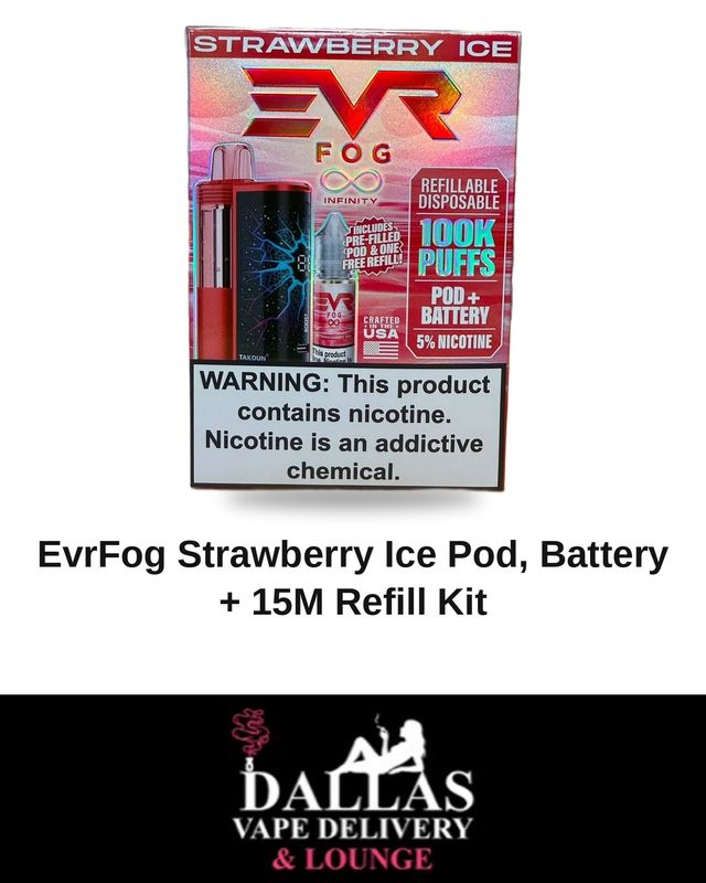 EvrFog Strawberry Ice Pod, Battery + 15M Refill Kit