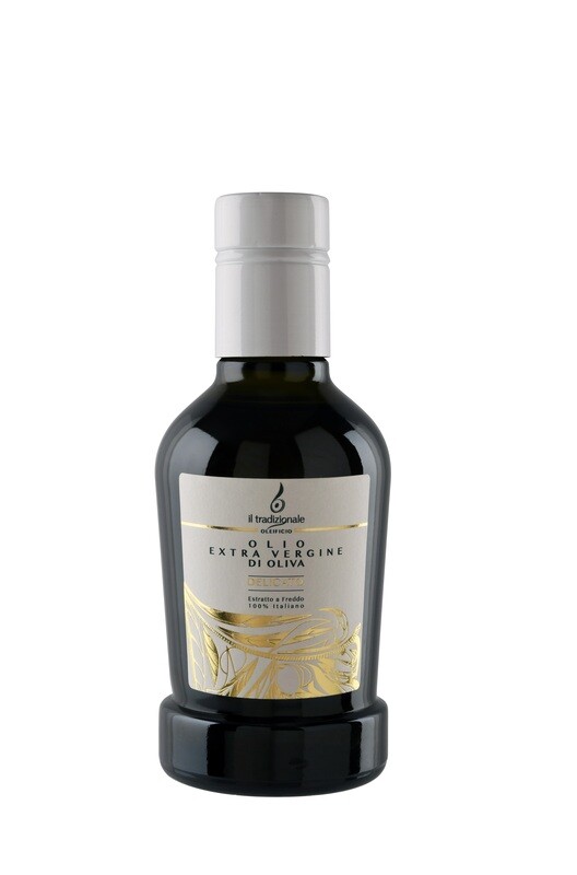 Olio extra vergine di oliva "DELICATO" - Varietà Leccino - Bottiglia da 250 ml