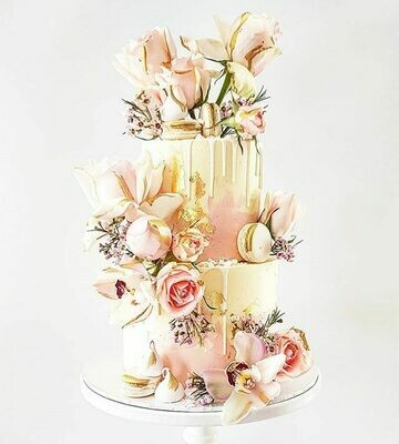 Half Watercolour Buttercream Cake + Drip + Mixed Florals