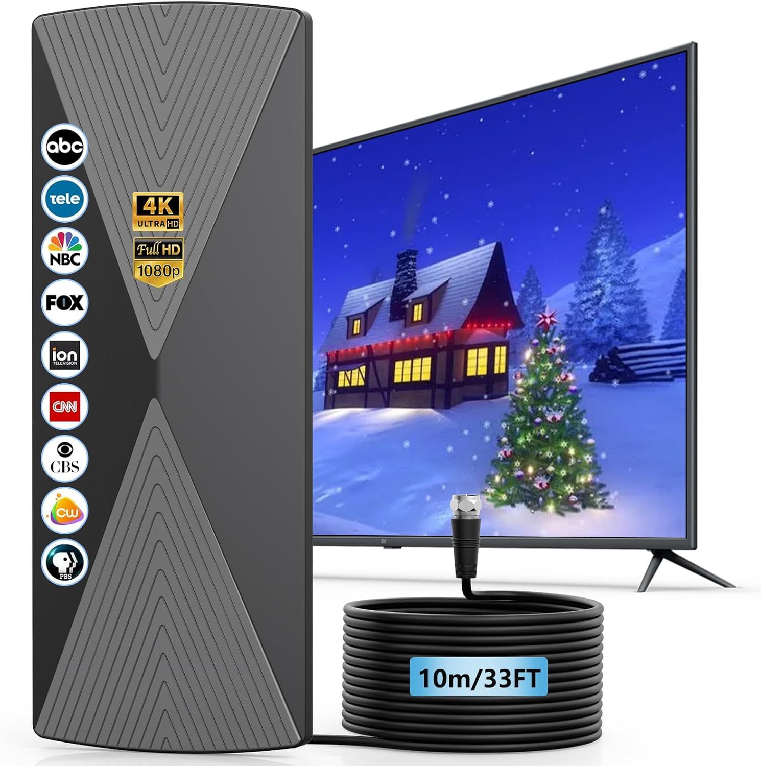 TV Antenna Indoor, 2025 Long Range Antenna for Smart TV with Amplifier Signal Booster for Local Channels,