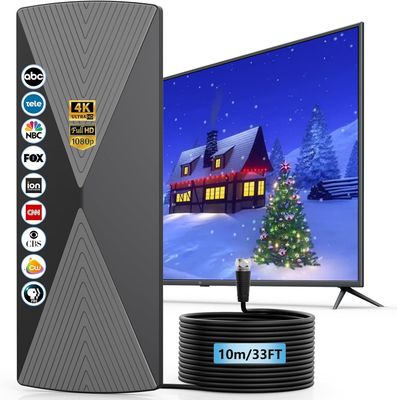 TV Antenna Indoor, 2025 Long Range Antenna for Smart TV with Amplifier Signal Booster for Local Channels,